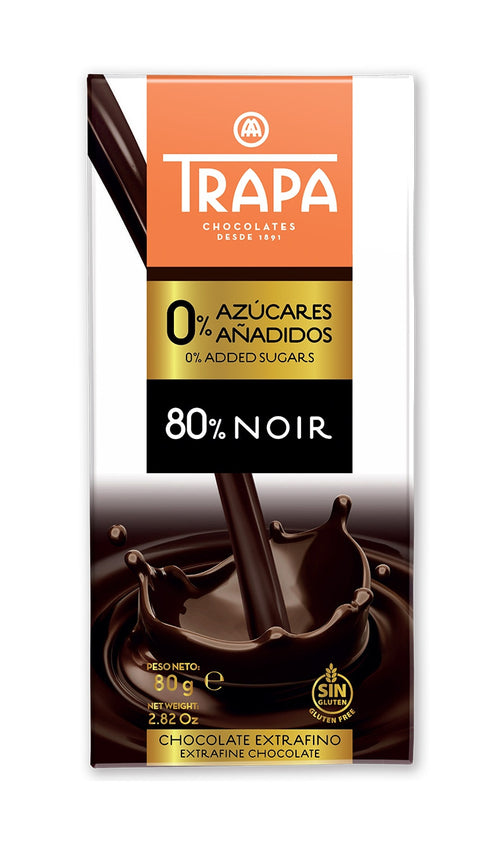 TRAPA Dark Chocolate Bar 80% - No added sugars  80g