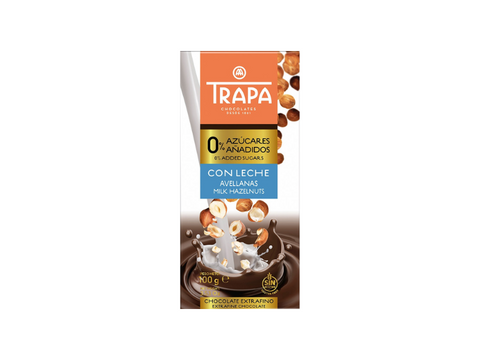 TRAPA Chocolate Bar No added Sugars with Milk and Hazelnuts 100g