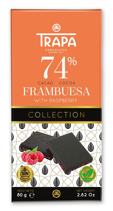 TRAPA Chocolate Bar Collection 74% cocoa Raspberry 80g