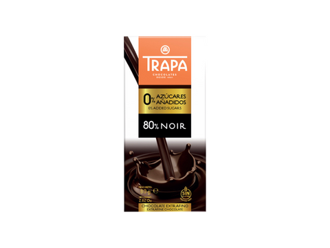 TRAPA Dark Chocolate Bar 80% - No added sugars  80g