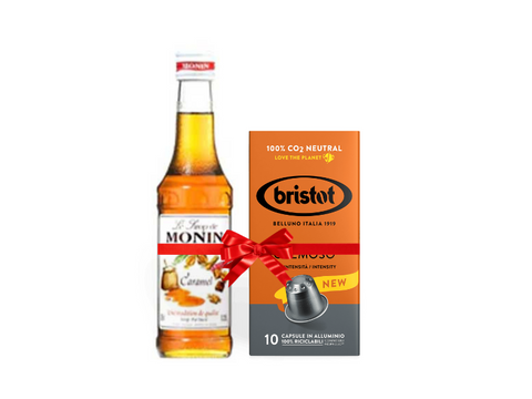 Monin Caramel Syrup 250ml + Bristot Cremoso Coffee 10 Capsules - CAFELAX