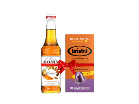 Monin Caramel Syrup 250ml + Bristot Lungo Coffee 10 Capsules