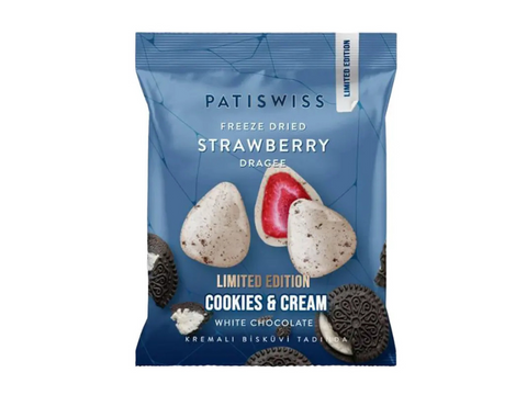 Patiswiss Cookies and Cream White Chocolate Freeze Dried Strawberry Dragee 50g