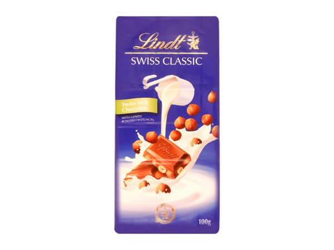 Lindt Swiss Classic Milk With Roasted Hazelnut Chocolate 100g