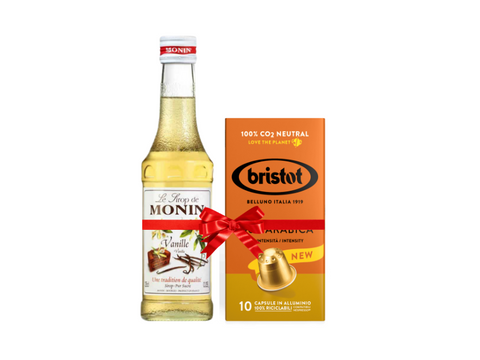 Monin Vanilla Syrup 250ml + Bristot 100% Arabica Coffee 10 Capsules