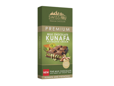 Swiss Fru Premium Kunafa Pistachio Cream Milk Chocolate 150g - Duabi Trend