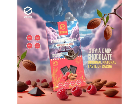 Zero Stevia Dark Chocolate With Raspberry & Almond Chocolate 85g