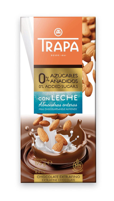 TRAPA  Chocolate Bar No added sugars with milk and almonds 100g