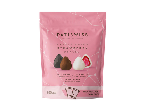 Patiswiss Milk, Dark, & White Chocolate Strawberry Share Bag - 150g - Individually